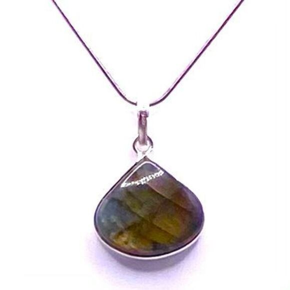 ZH# Italian Labradorite & Sterling 925 Silver Necklace - Picture 1 of 11